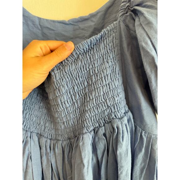 ELF Made by Hand Dress large Puff short sleeve mini dress 100% Linen ruched XXL - Picture 6 of 11